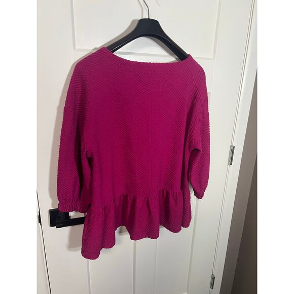 Anthropologie Maeve Pink Mikayla Peplum Top Size Womens Large Blouse Preppy - Picture 7 of 10